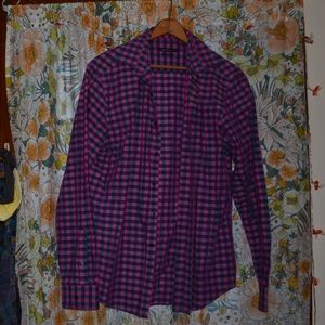 Purple Checkered Button Down Fitted Dress Shirt